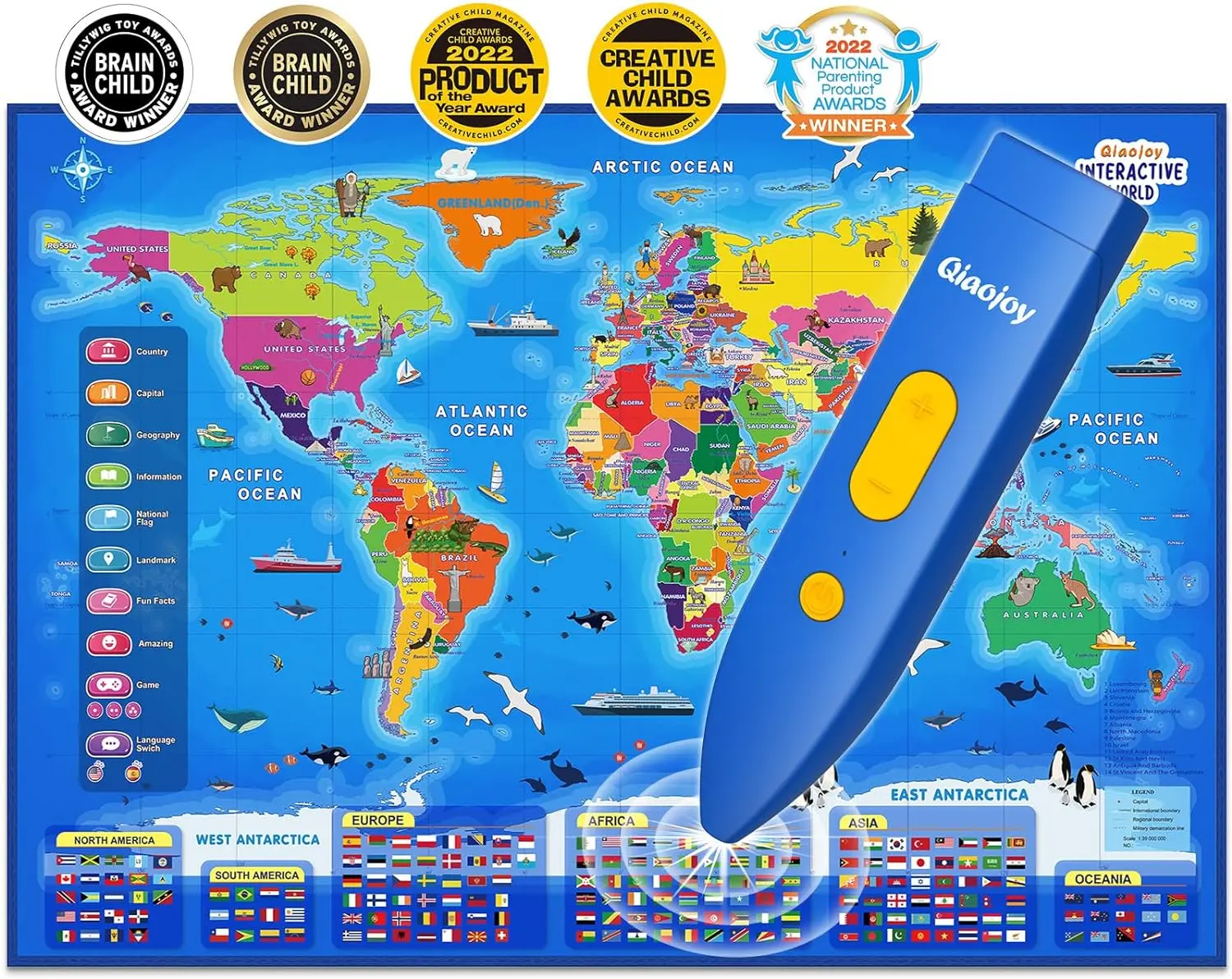 Bilingual Interactive Talking Electronic World Map i-Poster, Kids' Educational Geography Game Toy, Custom Birthday Gift for Ages 3-12 (School & Office Educational Supply)