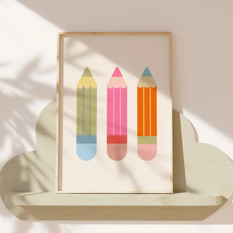 Cute Pencil Print, Fun Kids Room Poster, Toddler Classroom Wall Art, Colorful Playroom Print, Rainbow Nursery Decor