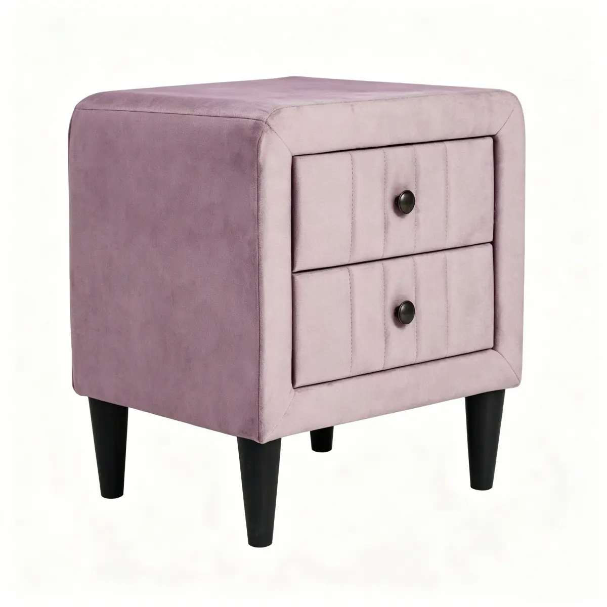 Modern Light Pink Velvet Nightstand - 2 Built-in Storage Drawers, 20" Wide Upholstered Apartment Size Bedside Table, Stylish Indoor Accent End Table for Bedroom, Apartment Size Bedside Tables, Built-In Storage Drawers Bedside Tables