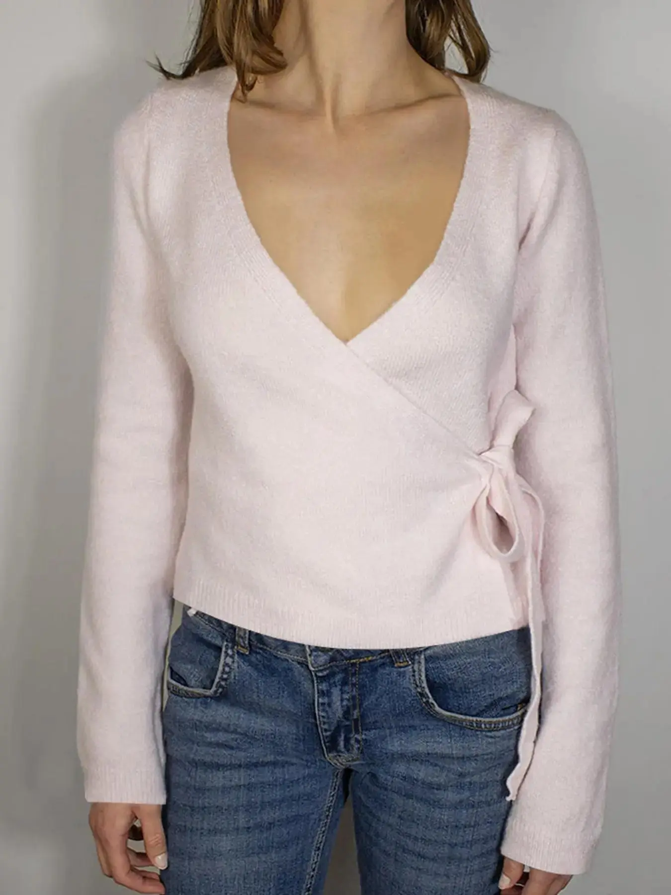 Women's Long Sleeve Cross-Tie Knit Cardigan in Solid Color, Y2K-Inspired Versatile Sweater for Cozy Fall and Winter Layering, textured elegance, cozy refinement, knit sophistication