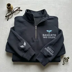 Embroidered Basgiath War College Quarter Zip, Fourth Wing Pullover, Riders Quadrant Apparel, Fantasy Reader Gift, Bookish Top