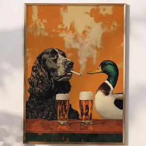 Custom Animal Enjoying a Moment Vintage Poster No Frame, Art Decor For Room, Retro Whimsical Print Wall Art, Cabin Wall Decor Outdoor, Gift for Dad