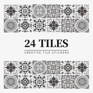 24 pcs/pack, PVC Material Retro Pattern Self-adhesive Tile Stickers, Decorative Sticker, Retro Style, Home Decor, Waterproof, Oil-proof, Scratch Resistant, Easy To Clean, Suitable For Dining Rooms, Kitchens, Bathrooms