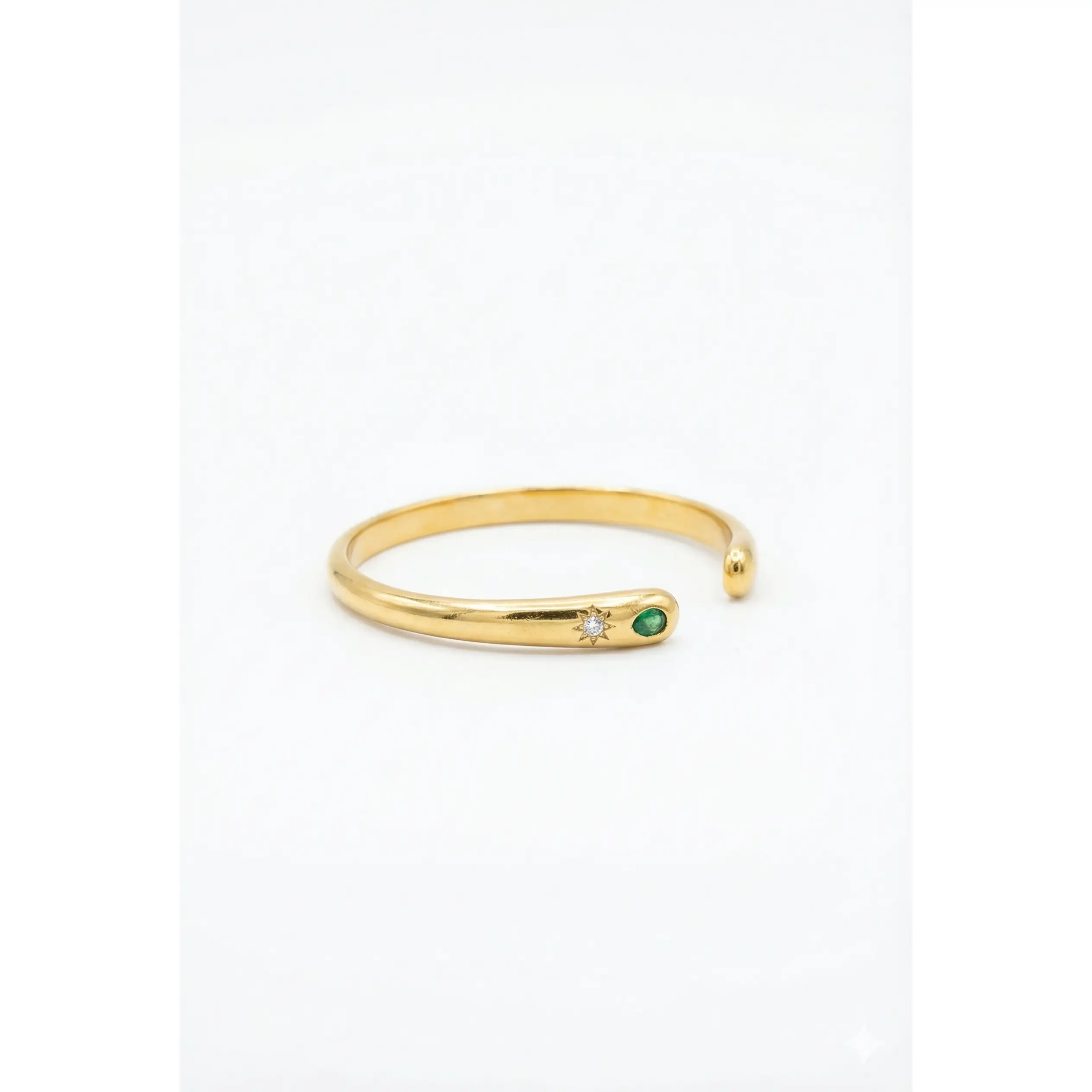 Gold Emerald & Starburst Open Cuff Bangle