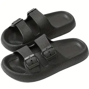 Men's 1 Pair Casual Simple Solid Color Buckle Slides, Summer 2026 Comfortable Soft Non-slip Slippers for Indoor Outdoor, Wide Band Adjustable Bathroom Shower Slides Shoes
