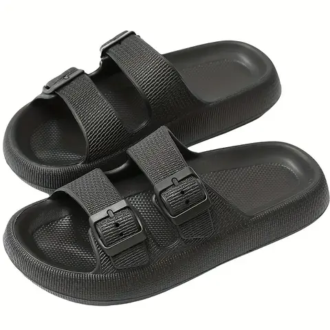 Women's EVA Casual Slippers - Adjustable Wide Band with Secure Buckle, Lightweight Slip-Resistant Flat Sole, Durable for Indoor, Bathroom Wear, Flat Sandals for Daily Use