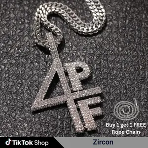 4:00AM 4PF Letter Cuban Chain Necklace Durable Hip Hop Pendant Necklace with Inspirational Message