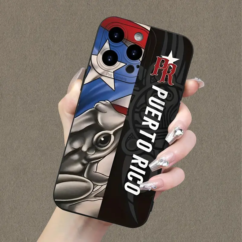 Puerto Rico Pattern Phone Case, Shockproof Phone Protective Cover, Fashion Phone Accessory Compatible with iPhone 16 15 14 13 12 11 Series Cover Protector, Shockproof Cellphone, Durable Cover, Shockproof Protective Casing, Shockproof Protective Covers