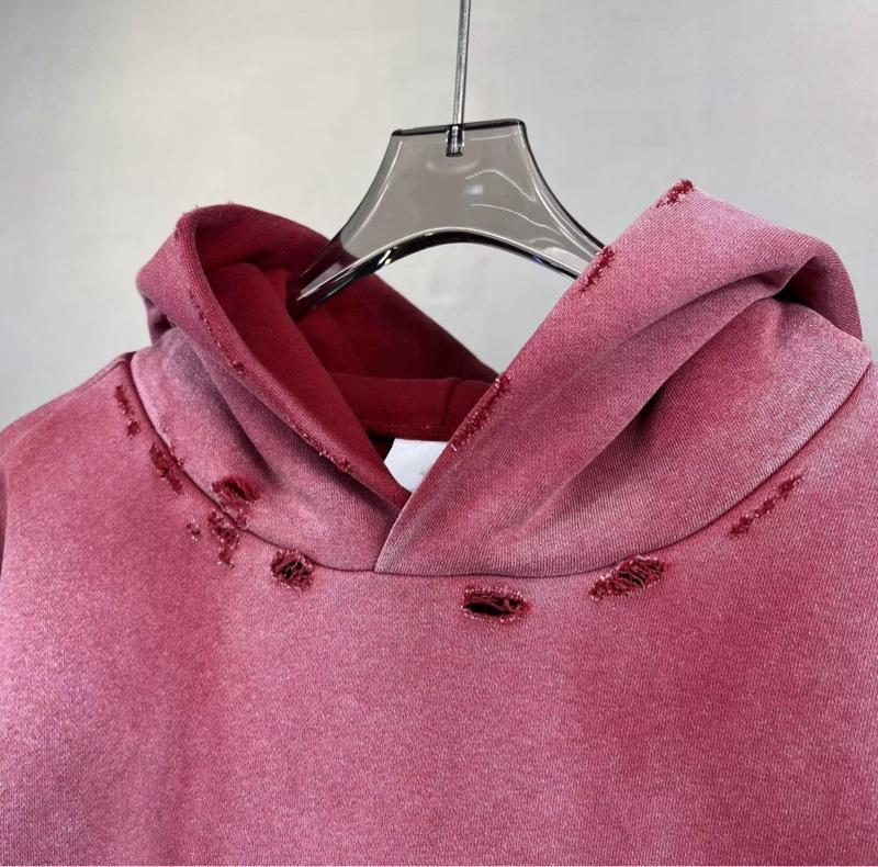 Sun Faded Heavy Weight Cotton Cropped Distressed Acid Wash Hoodie
