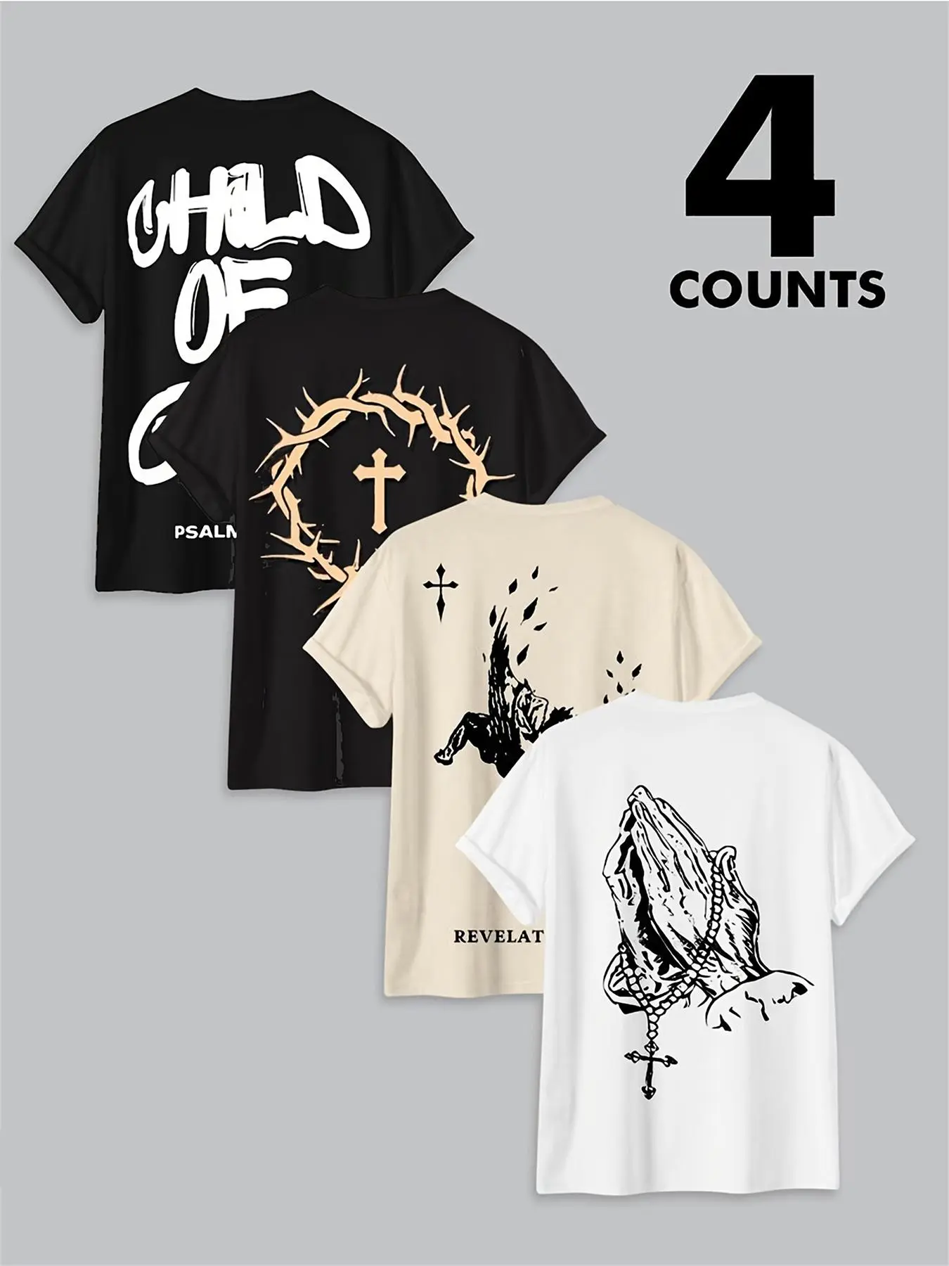 Men's Letter & Cross Print Round Neck Tee, Regular Fit Casual Short Sleeve T-shirt for Daily Wear, Men's Top for All Seasons, Tropical, Casual Style Tee