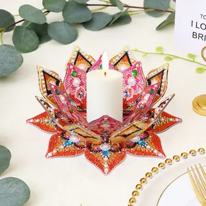 Handmade Diamond Art Painting Lotus Candle Holder Kit ,Candle Tray DIY Kit,Aromatherapy Decor,Romantic Ambience Home Living Room Ornament,Living Room Accent Stress Relief Finds,No Candle Included