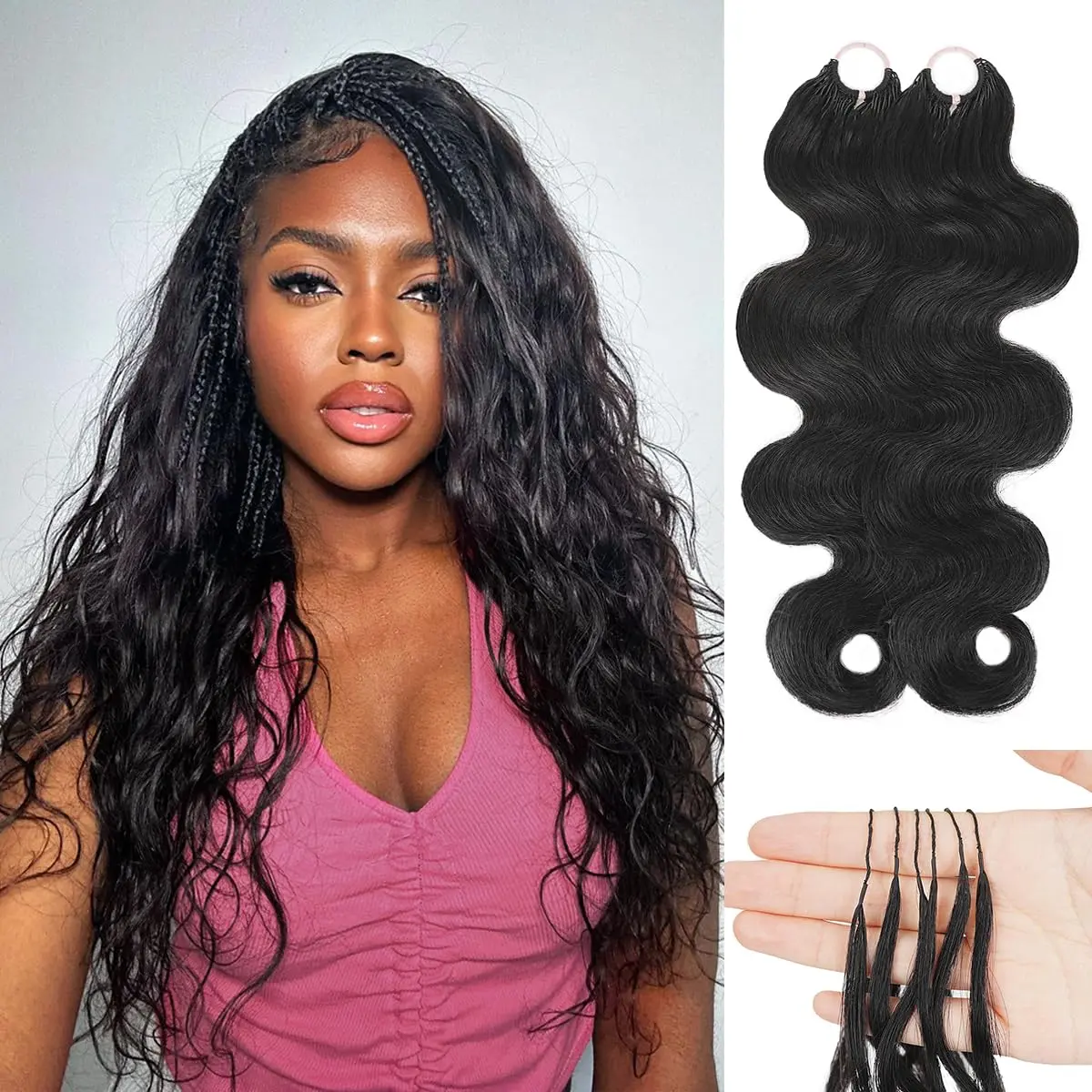 Bling Hair Body Wave Miracle Knots Crochet Human Hair 14-20 Inch 50g Pre-Separated Knotless Feather Crochet Human Hair Bundles Boho Braids Crochet Hair for Women Reusable Natural Black