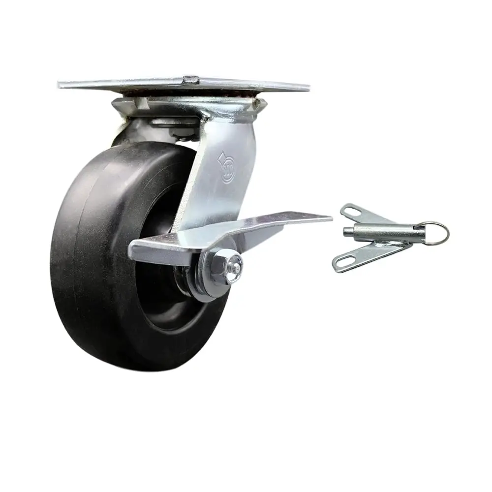 Service Caster SCC-35S620-POB-SLB-BSL Heavy Duty Top Mount Swivel Metal Ball Castors, 6"x2" Abrasion-Resistant Black Polyolefin Wheel, Heat-Treated Ball Bearing Raceway, Side/Bolt-On Locks, 700 lbs Cap, for Hotel Housekeeping Carts, Dollies, Plate Mount