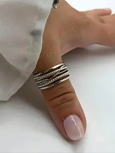 Boho Style Adjustable Open Thumb Ring for Women, Elegant Court Style Jewelry, Multi-Layer Braided Dainty Stacking Ring, All-Season Gift Idea
