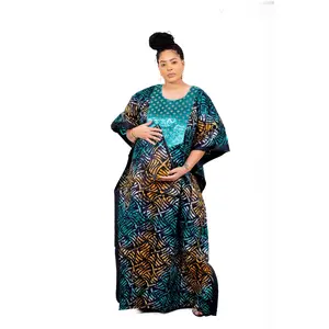 Smooth Visage Adire Boubou Kaftan for Women – African Print Plus Size Free-Flowing Dress