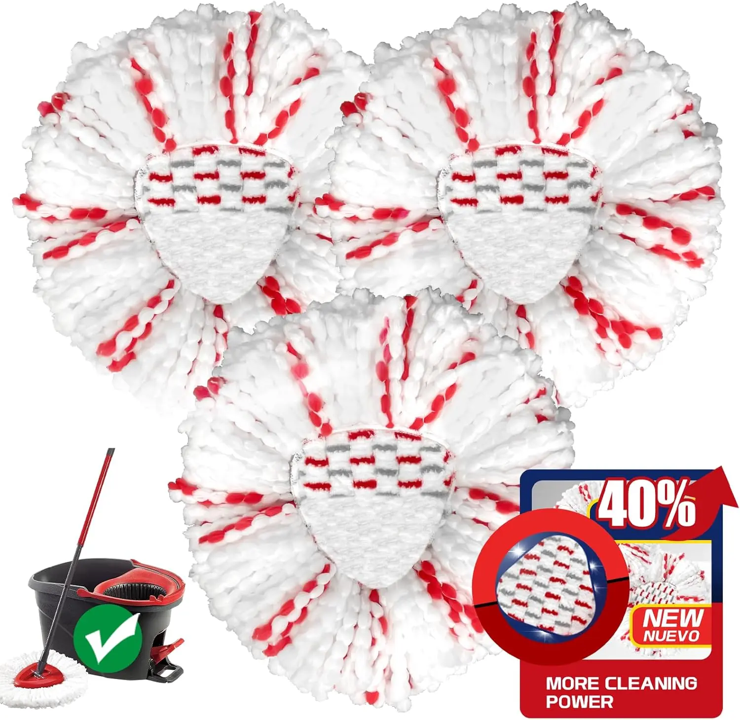 3 Pack Mop Head Replacements, Microfiber Cloth Refills with Spin Mop Fit for Floor Cleaning, Easy Wring & Machine Washable, 1-Tank Compatible