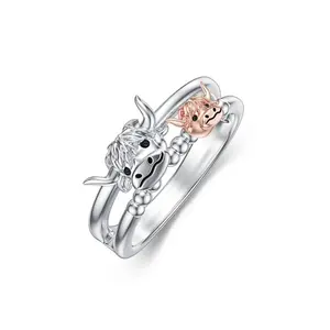 Personalized Highland Cow Ring 925 Sterling Silver Statement Rings Gift For Women Girls Springtok Outdoorfun(Sheet)