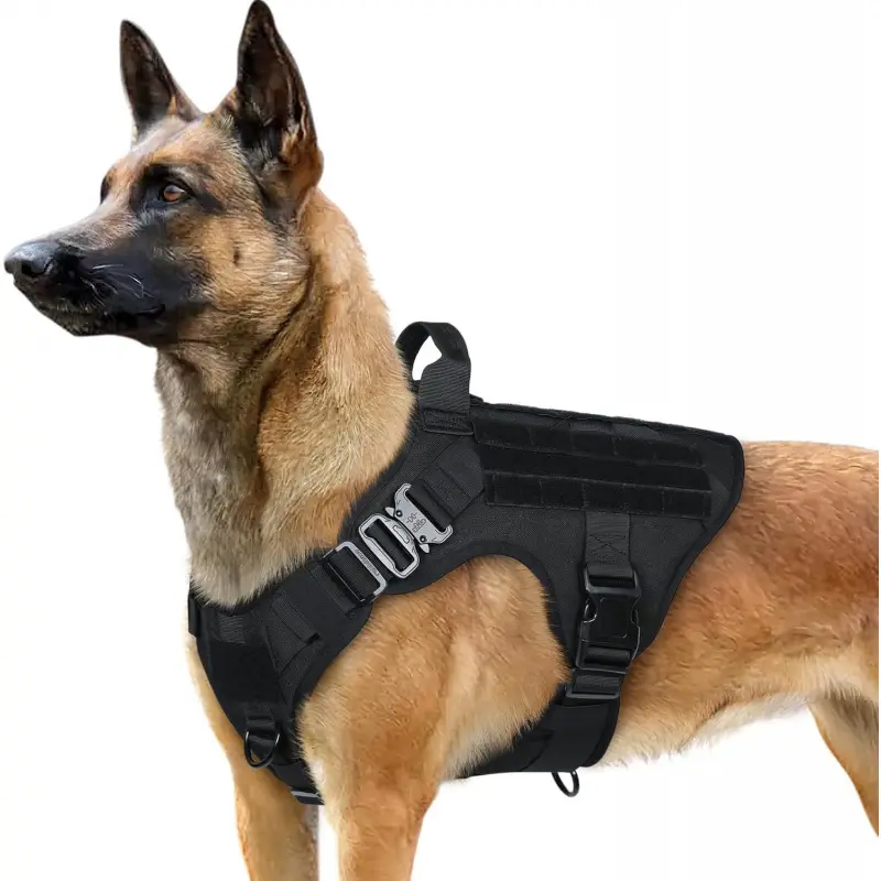 Tactical Reflective Vest Harness for Large Breed Dogs, Heavy-Duty Adjustable Military Harness with Handle, No-Pull Vest for Training & Walking, Black, Size L, Reflective Vest Harnesses