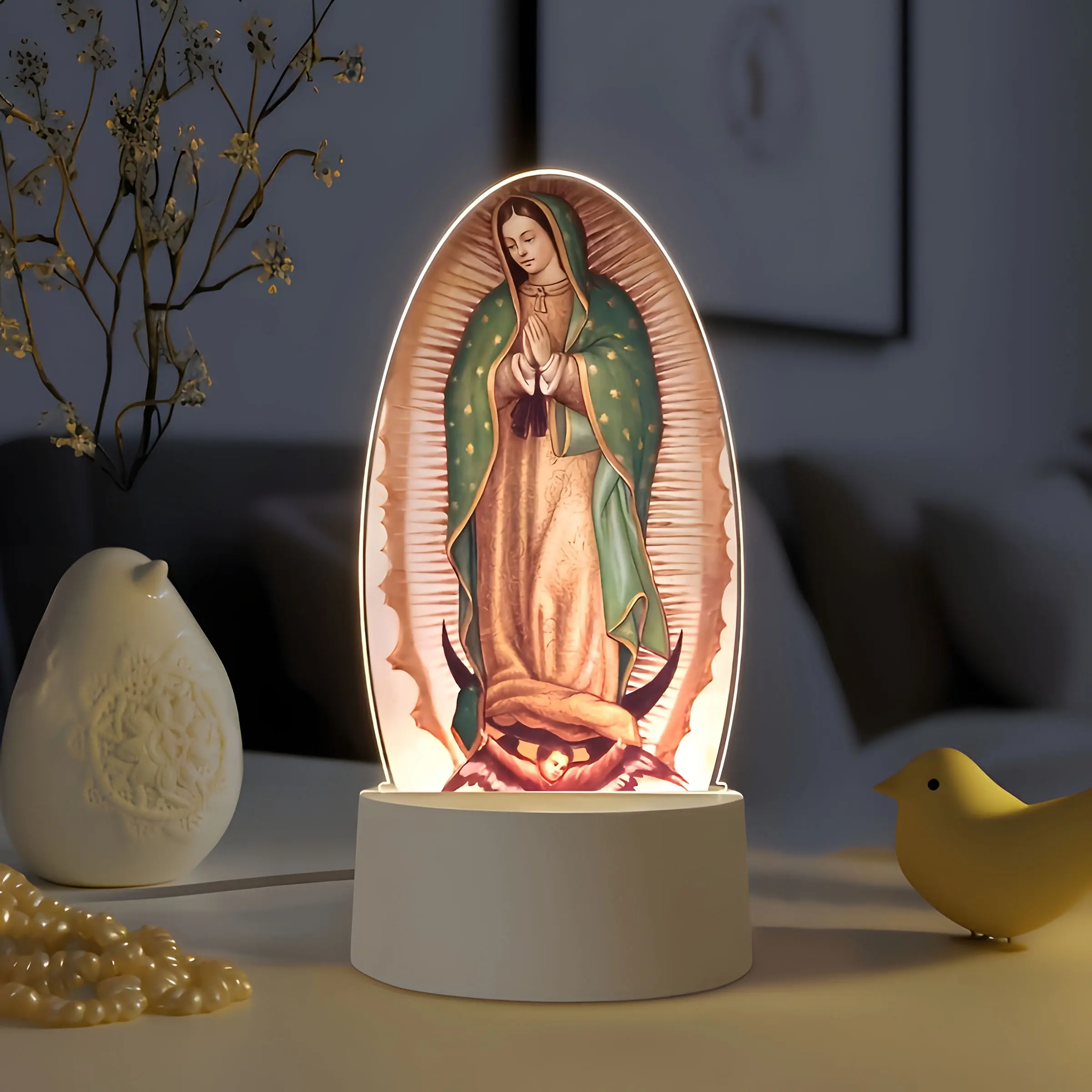 Elegant Vintage Guadalupe Night Light, Virgin Mary Statue Oval, Perfect for Home and Holiday Decor, Stylish Religious Decor, LED Table Lamp No Battery Needed, Religious Decoration