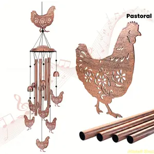 34-Inch Rustic Aluminum Chicken & Wind Chime Metal Wall Decor - Durable, S-Hook Included, Pastoral Style, Ideal for Porch (Front/Outdoor), Garden, Holiday Gifts, Indoor/Outdoor Use, Porch Decor, Front Porch Decor