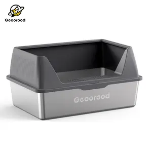 【Geoorood】Stainless Steel Cat Litter Box, XL Extra Large Semi-Enclosed Metal Pan with Side Entry, Scoop Included, Open Top Potty for Indoor Big Cats & Kitty, Easy to Clean & Odor Resistant (Gray)
