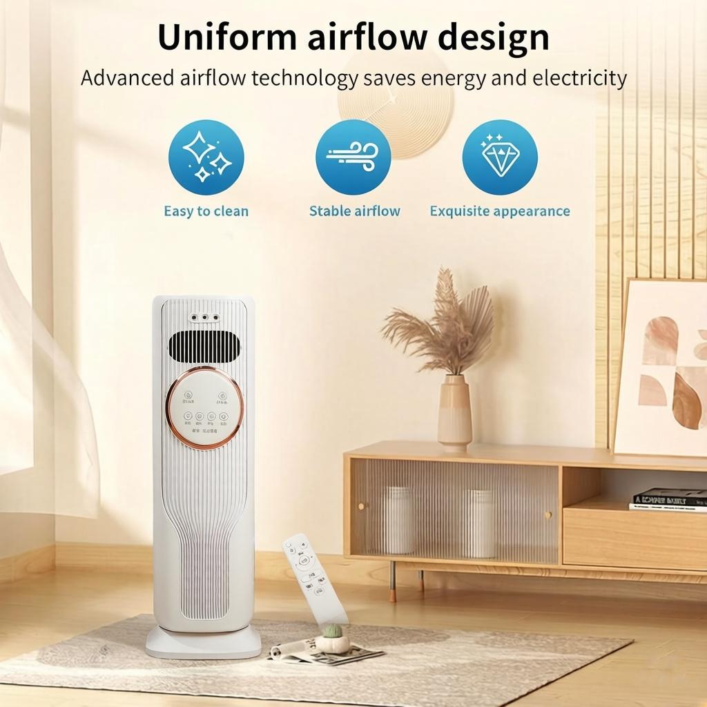 Multi-Functional Bladeless Tower Fan Heater – 3 Fan Speeds, 2 Heat Levels, Remote Included, Ice Water Cool Breeze, Energy Efficient, All-Season Use – Must-Have Home Appliance