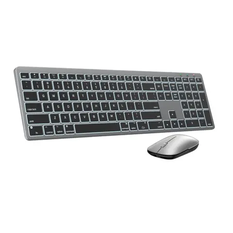SABLUTE KMA1 Multifunctional Rechargeable Backlight Wireless Keyboard & Mouse Combo for Mac, 7-Color Backlit, 1600 mAh, 300 mAh, Full Size, Quiet Switch, Adjustable Tilting Feet, Built-in Li-ion Batteries, Silicone Film Protection (Space Gray), Multifunct