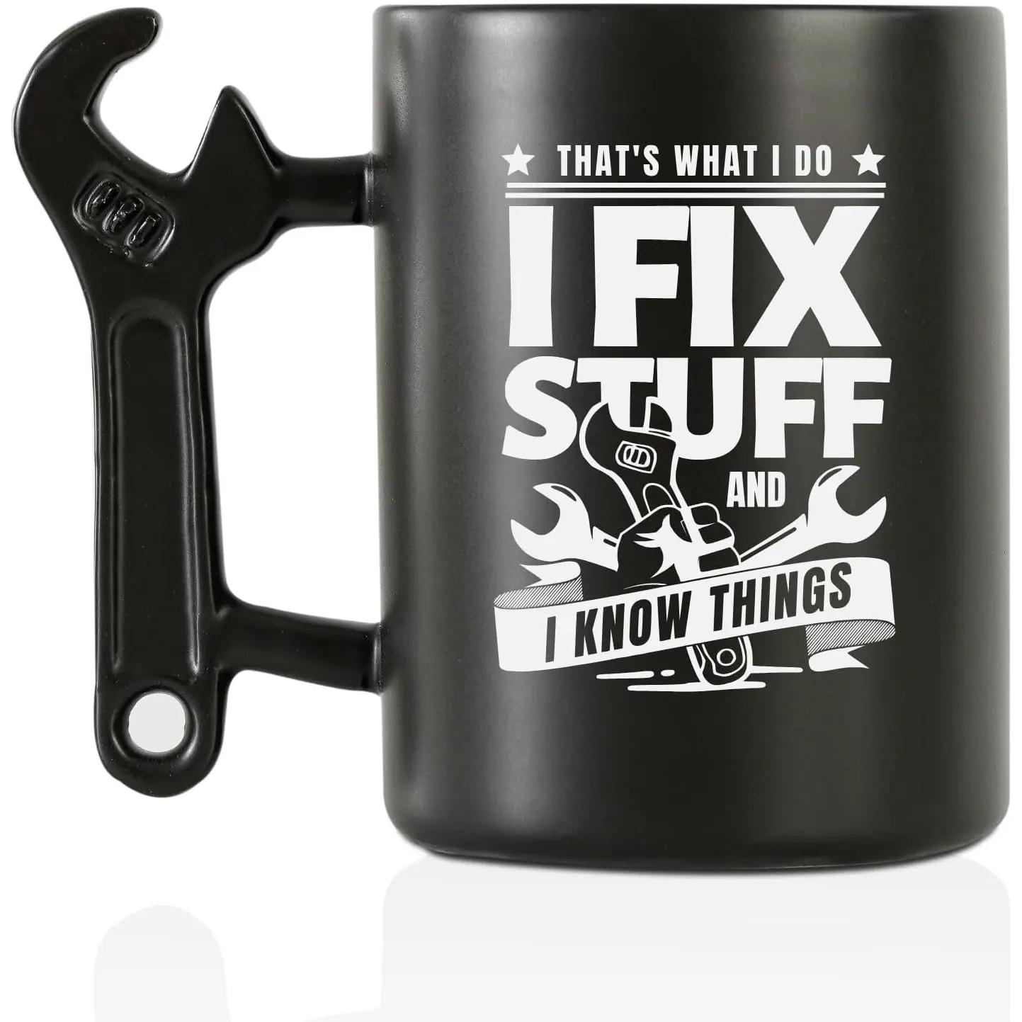 Unique Gifts for Men, Car Guy Gifts Coffee Mug with Wrench Spanner Handle, for Mechanic Dad, Husband, Grandpa, Handyman, 13.5 oz Ceramic Mug for Birthday, Christmas - I fix stuff