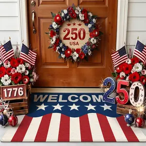 1PC American Vintage Star Stripes Indoor Outdoor Entrance Mat, Decorative Rug, Suitable For Independence Day Decorations, Comfortable Easy Clean, Non-Slip, Holiday Decor