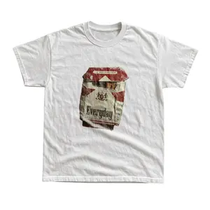 Funny Everyday Cigarette Pack Parody Graphic T-Shirt, Crushed Red Marlboro Box Spoof Stencil Illustration with Sarcastic Text, Unisex White Streetwear Tee, Novelty Humor Outfit