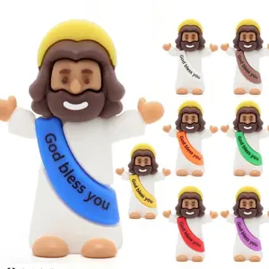Mini Jesus Figurine with Colorful "God Bless You" Sashes - Simple Design Figurine