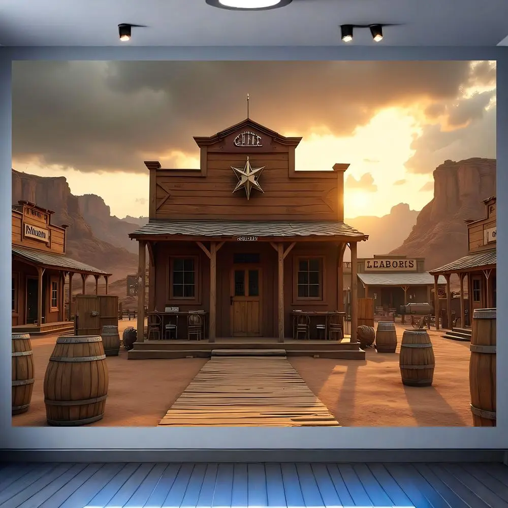 Western Town Scenery Backdrop, 1 Count Props Background Cloth, Indoor & Outdoor Decoration, Theme Party Decoration Supplies, Banners