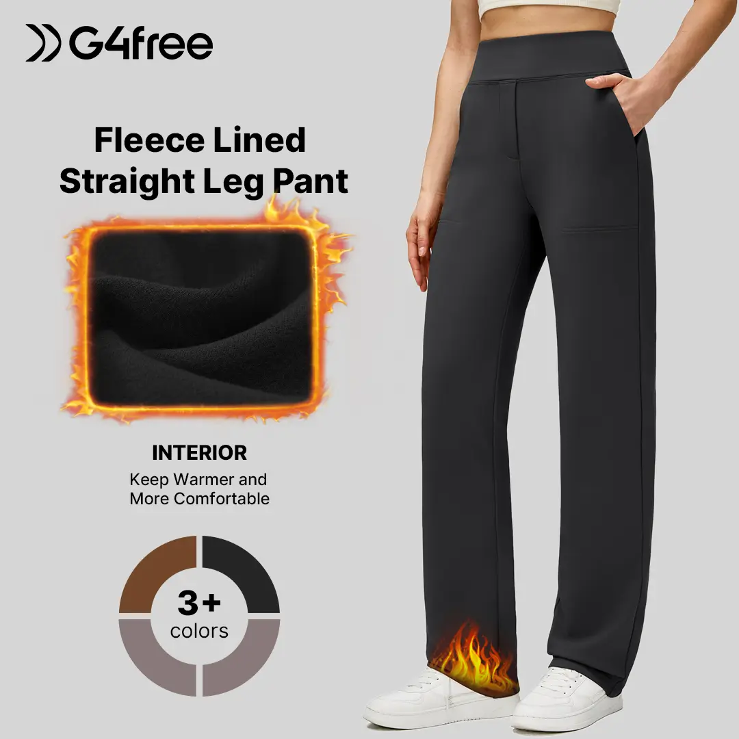 G4Free Women's Fleece Lined Straight Leg Pants Winter Thermal Work Trousers with Pockets G4Free Women's Fleece Lined Straight Leg Pants Winter Thermal Work Trousers with Pockets
