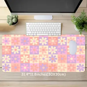 Rainbow Checkerboard Floral Large Gaming Mouse Pad, Washable Rubber Extended Desk Mat with Non-Slip Base, Girly Aesthetic Home Office Decor, Mouse Pads for Desk, Christian Gifts for Women, Office Desk Accessories