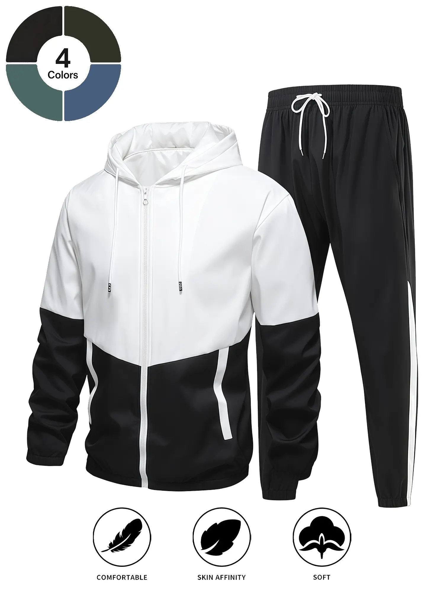Men's Color Block Tracksuit 2 Piece Set Hoodie Jacket and Jogger Pants Zip Up Sportswear Outfit Casual Workout Set Athletic Streetwear Sweat Suit Lightweight Running Clothes Y2K Fashion Training Suit for Fall Winter