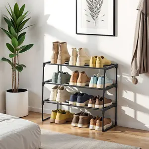3-Tier Shoe Rack, Shoe Organizer, Metal Storage Shelf, for 8-12 Pairs, Stackable, for Entryway, Black