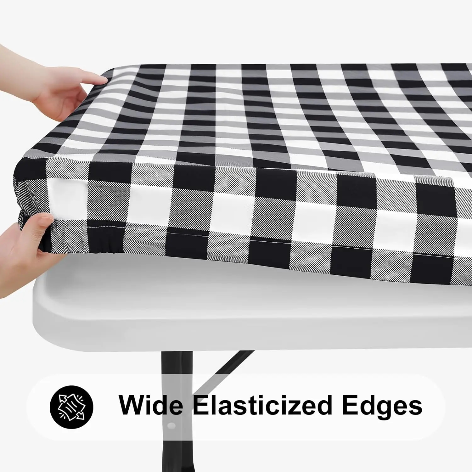 Rectangle Picnic Table Cloth Elastic Waterproof Fitted Vinyl Tablecloth for 6 FT Tables