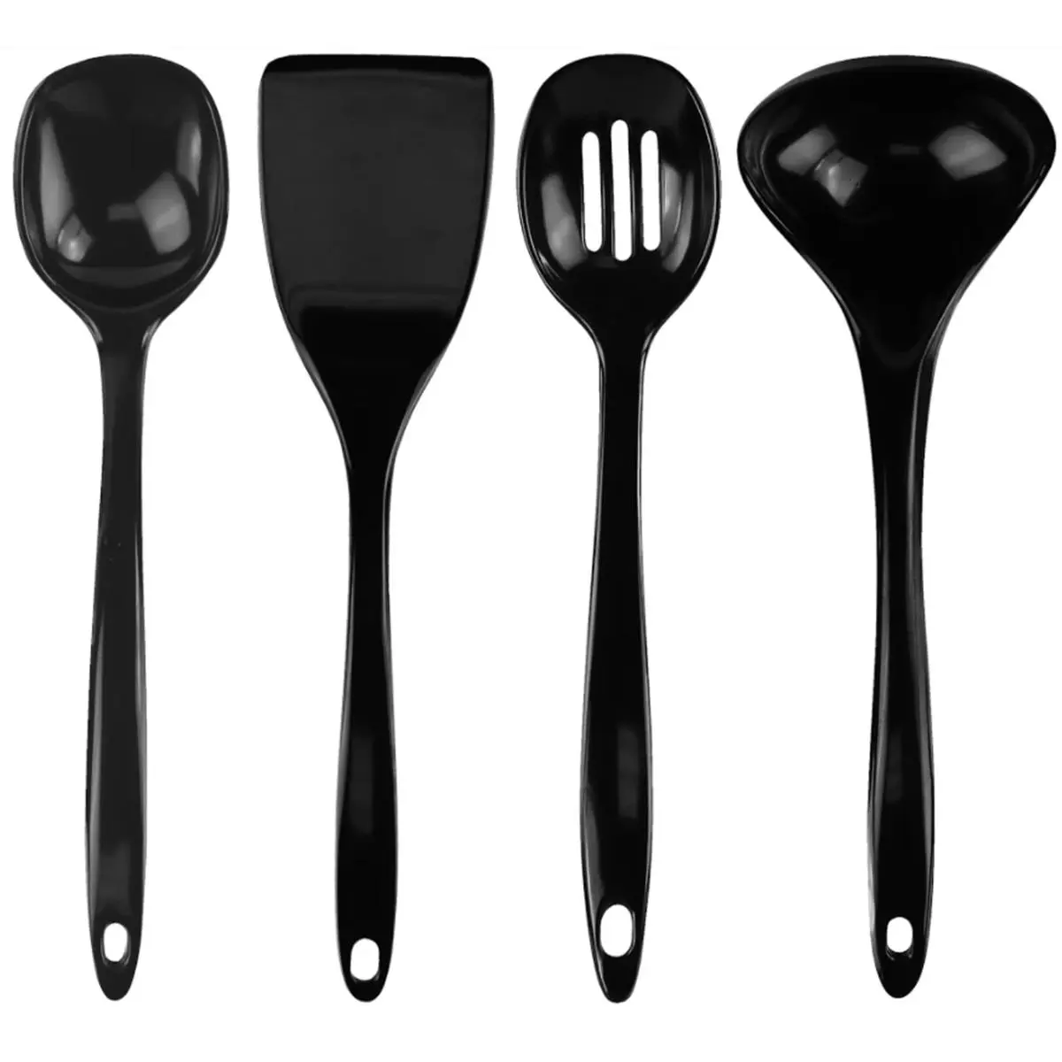 212 MAIN Kitchen Gadgets, 4-Piece Solid Black Melamine Utensil Set for Outdoor Camping, Includes Spatula and Ladle, 11.5 Inches Long, Kitchenware, Bbq Lovers, Set Of Four