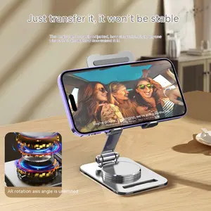 Adjustable Metal Desk Stand for Phones and Tablets - 360-Degree Rotating Mobile Holder for Desktop