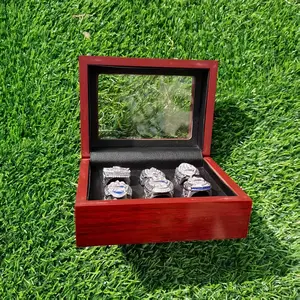 6pcs Football Championship Rings with Wooden Box - 2001 2003 2004 2014 2016 2018 Rings Replica, Metal Sports Memorabilia for Men & Women, Birthday Party Gifts, Sports Fan Collectibles, Football Decorations