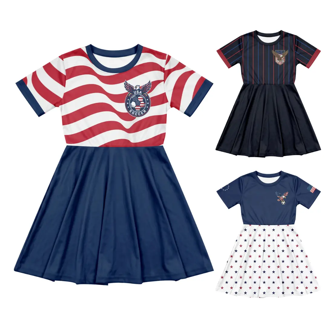 Girls Sports Dress Kid Soccer Fan Gift Football Soccer Training Dress Kid Casual Short Sleecer T-shirt Dress