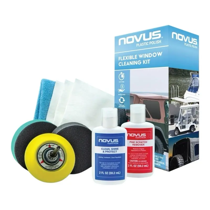 NOVUS Plastic Polish Flexible Window Cleaning Kit | DIY Window Restoration | Drill Polishing Pads, Scratch Remover, Microfiber Towel | Fix Cloudy, Foggy, or Scratched Plastic & Acrylic Windows detailing products car long-lasting shine