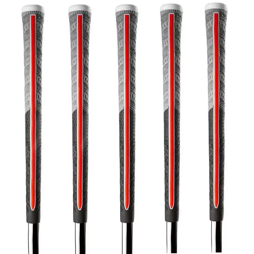 Rubber Golf Club Grip Set - 5-Pack Vibrant Red & Gray Textured Grips for Youth, Easy to Install, Enhanced Control, Comfortable Hold (Sports & Outdoor Golf Club Parts Accessory)