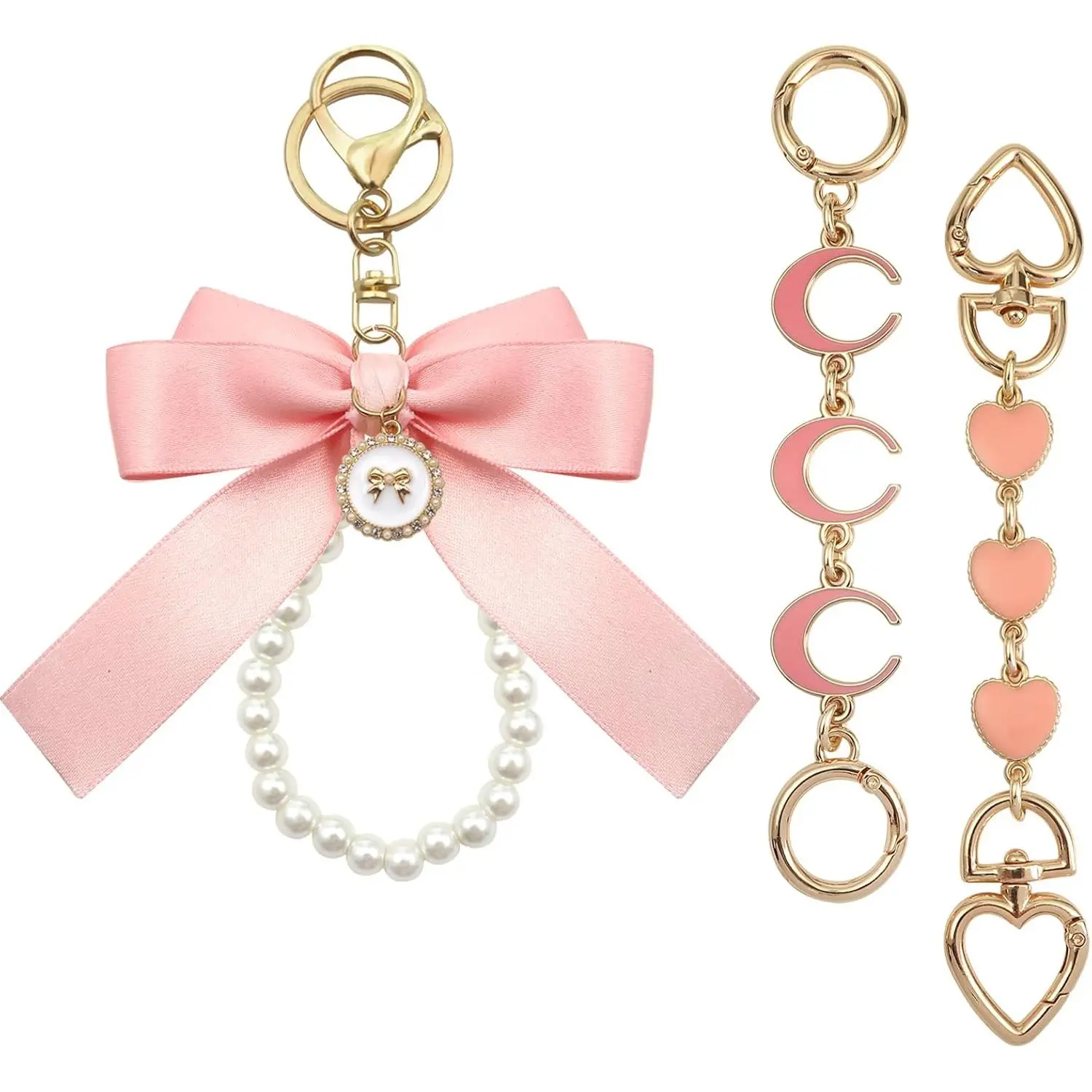 3 count Pink Purse Extender Chain Bow  Kits Bag Extender Chain Bag Strap Extenders Purse Charms for Purse Handbags Replacement Purse Making Supplies Purse Accessories