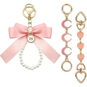 3 count Pink Purse Extender Chain Bow  Kits Bag Extender Chain Bag Strap Extenders Purse Charms for Purse Handbags Replacement Purse Making Supplies Purse Accessories