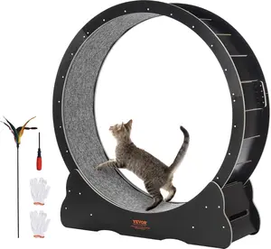 VEVOR Cat Exercise Wheel, 43.3" Large Cat Treadmill for Indoor Pets, Running Wheel with Detachable Carpet & Cats Teaser Toy for Running/Walking/Training, Suitable for Most Cats Black