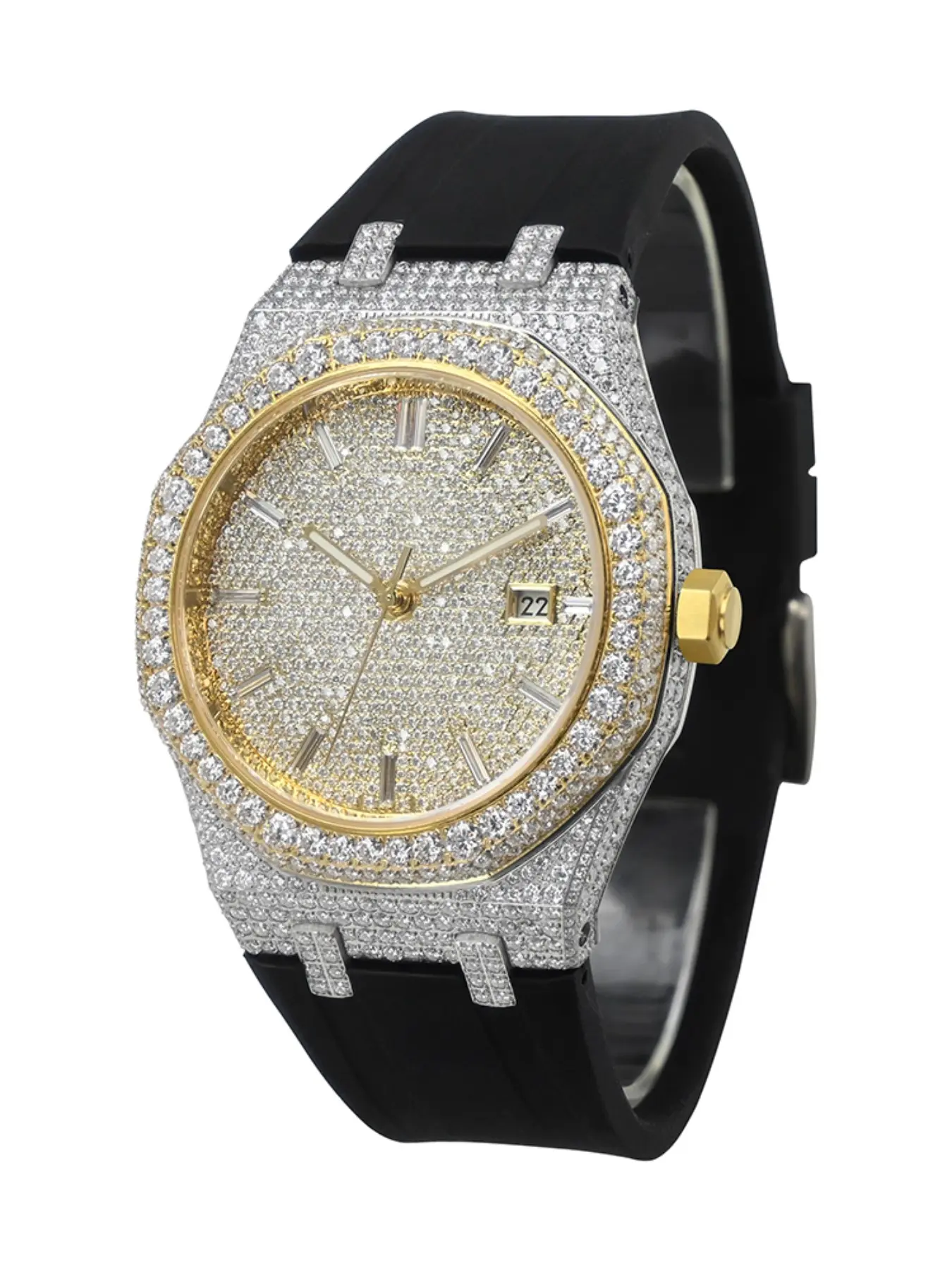 Luxury Fashion Moissanite Automatic Mechanical Watch, Silicone Strap, Stainless Steel Case, Square Analog Dial, All Seasons