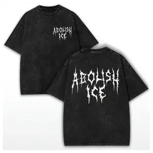 "Unisex ABOLISH ICE Washed Cotton Heavy Metal Vintage T-Shirt, Retro Bold Slogan Anti Maga FCK ICE Tee, Immigration Human Rights Shirt "