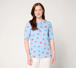 Quacker Factory God Bless America Printed Elbow Sleeve Top