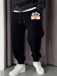 Men's Anime-Inspired Japanese Manga Print Jogger Pants - Elastic Drawstring Waist & Cuffed Hem